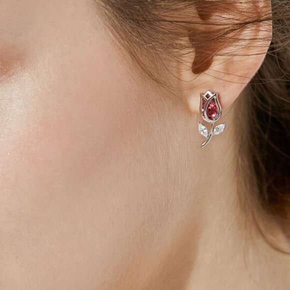 Blue Tulip Earrings Flower~Sterling Silver & Austrian Crystal~BEAUTIFUL!! - Picture 4 of 6